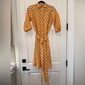 LISA MARIE FERNANDEZ Ladies Yellow Polka Dot Linen Dress - Large - NWT